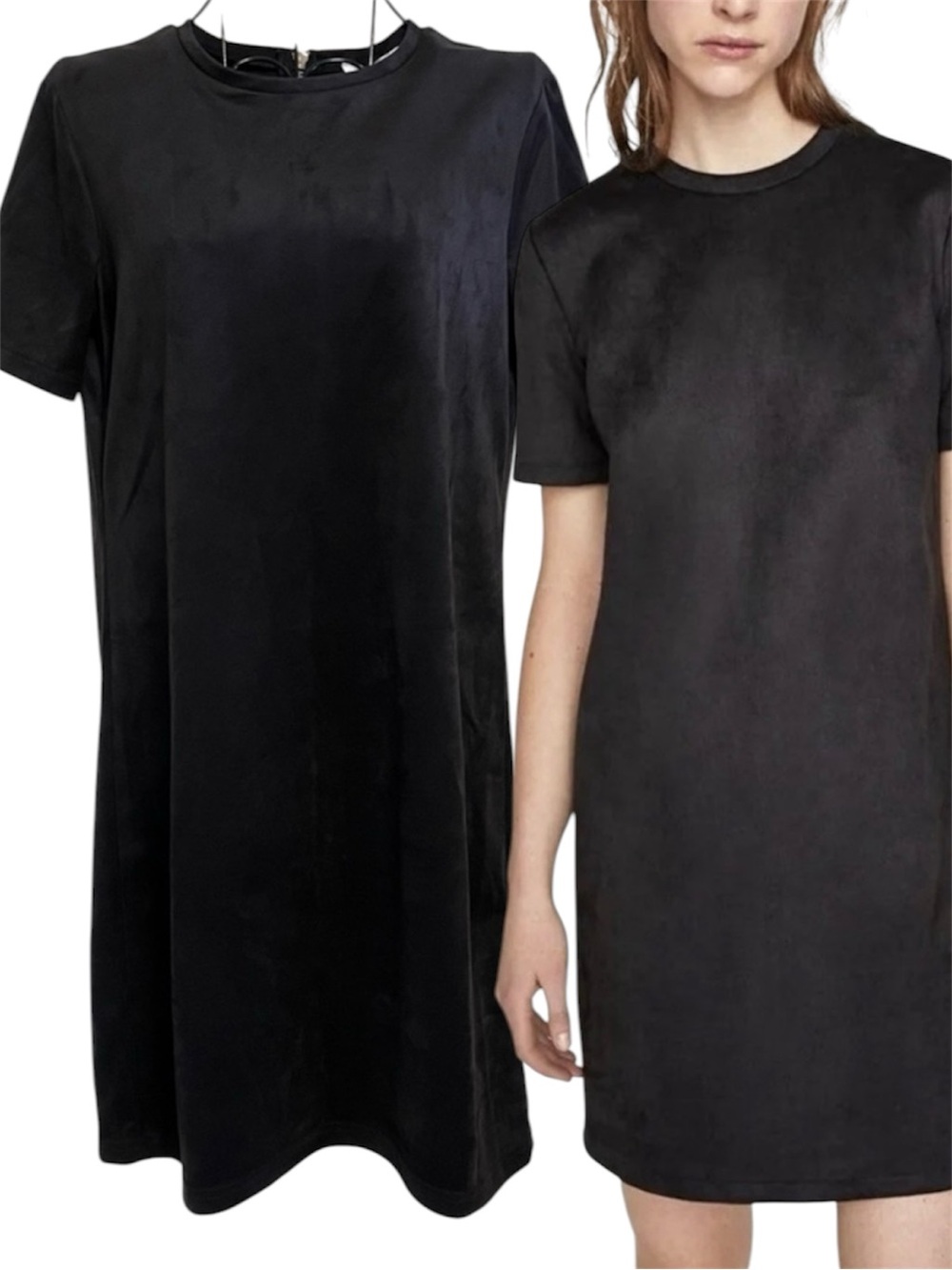 NEW Zara Trafaluc Classic Black Suede-Like Mini Dress, Size Small